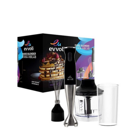 Evvoli 4-In-1 Stainless Steel Stem Hand Blender With Chopper And Whisk 550W - EVKA-HBL4B