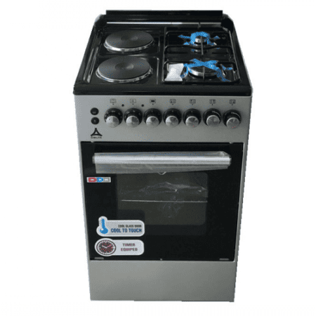 Delta Cooker 2 Gas Burners + 2 Electric Plates, Electric Oven, 50x55cm (Silver & Black) - DGC-5022