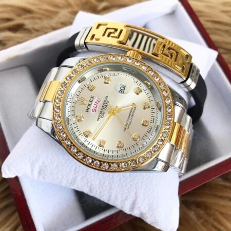 Classic Watches Rolex Diamond Day-Date 40 Oyster, 40 mm,Silver & Gold Colour With Bracelet