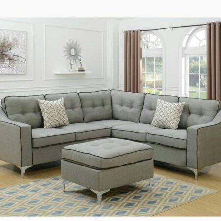 Velvet  (2+2) Seater L Shape Sofa Gray Color