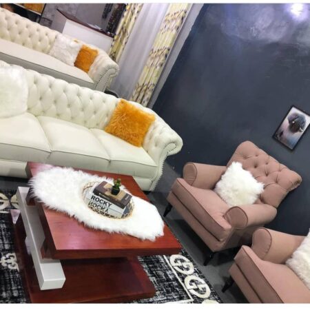 Chesterfield Classic Sofa Set White & Pink Coral Colour