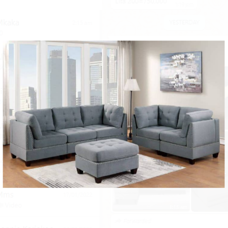 Velvet 3+2 Seater Whith Puffy Gray Colour