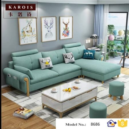 Velvet 4 Seater L Shape Sofa Pastel Green