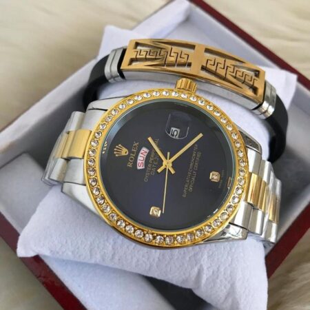 Classic Watches Rolex Diamond Day-Date 40 Oyster, 40 mm,Gold & Black Colour With Bracelet