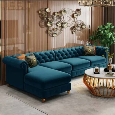 Velvet Italian Style 4 Seater Sofa Dark Green Colour