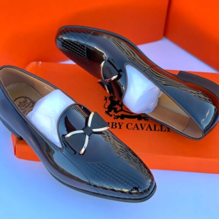 Men's Glossy Black Loafers Shoes