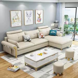 Velvet 4 Seater L Shape Sofa White Colour