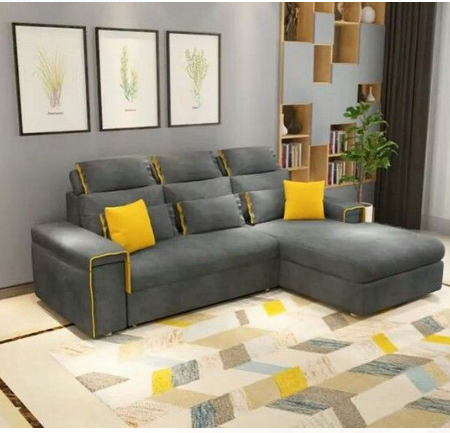 Classic L Shape Velvet Sofa Set Gray Colour