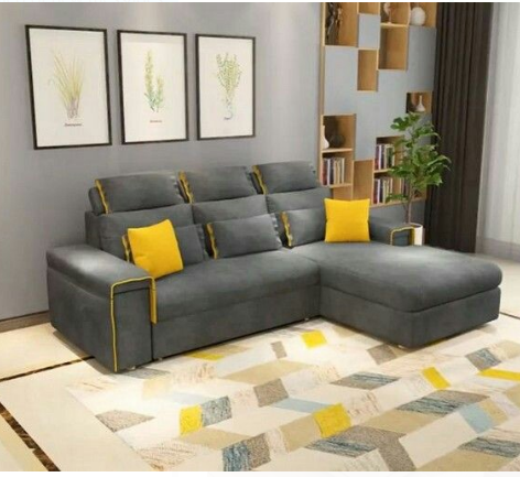 Classic L Shape Velvet Sofa Set Gray Colour