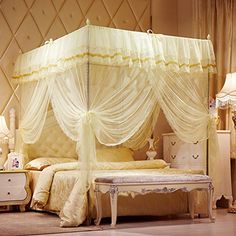 Princess 4 Poster Bed Square Mosquito Net Insect Protect Canopy Netting