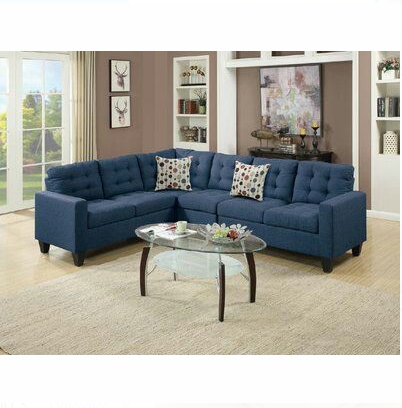 Classic L Shape Velvet Sofa Set Blue Colour