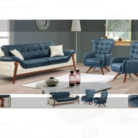 Classic Leather Sofa 2+1+1 Seater White & Prussian Blue Colour