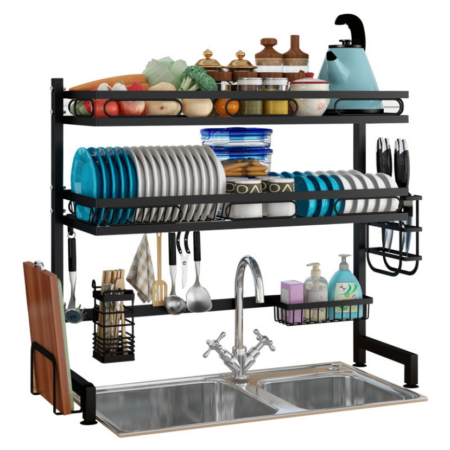 Black Color Modern Kitchen 2 Tiers Stainless Steel Dish Drying Rack Dish Storage Shelf Dish Drain Rack