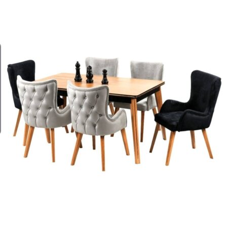 Classic Dinning Table With 6 Chairs White & Black Colour