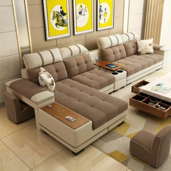 Classic L Shape Leather Sofa Set Copper Colour