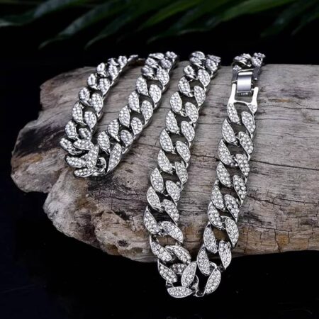 Classic Cuban Chain With Bracelet Silver Colour