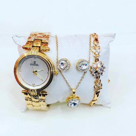 Classic Channel Set With Bracelet Gold & White Colour