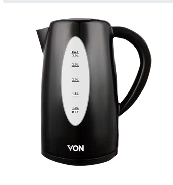 Von VSKL03BNK Cordless Kettle , 3L - Black