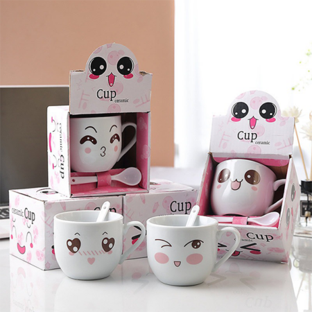 White Modern Cute Cartoon Design Cups and Mug Gift Box