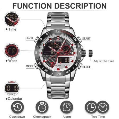 NAVIFORCE Luxury Digital Sports Men Watches Stainless Steel Day Date Wristwatch NF9171