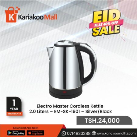 Electro Master Cordless Kettle 2.0 Liters – EM-SK-1901 – Silver/Black