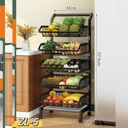 Multi-functional Carbon Steel Fruit Vegetable Basket 5-tier Movable Kitchen Storage Holders Rack