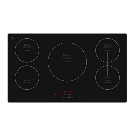 Evvoli Built-In Induction Hob 5 Burners Soft Touch Control With 9 Stage Power Setting And Safety Switch EVBI-IH905B