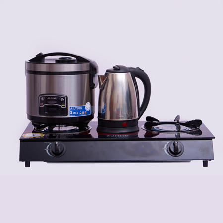 Bundled Product, 2 Gas Burner Cooker + 2L Water Kettle + 1.8L Rice Cooker