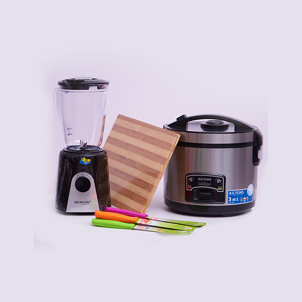 Bundled Product, 1.8L Blender with Big Platic Jar + 1.8L Rice Cooker + Knife and Cutting Board