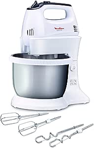 Moulinex Quick Mix Hand Mixer With Stainless Steel Stand Bowl, 300 Watts, White, Plastic, Hm312127