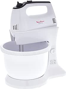 Moulinex Quick Mix Hand Mixer With Plastic Stand Bowl, 300 Watts, White, Hm311127