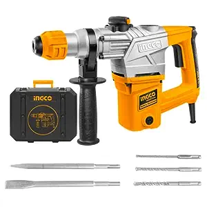 INGCO RH150038 Rotary Hammer 950 RPM 3 Functions Drill Chisel Heavy Duty Grip Handle Concrete Metal and Woodworking for Home & Industrial Use