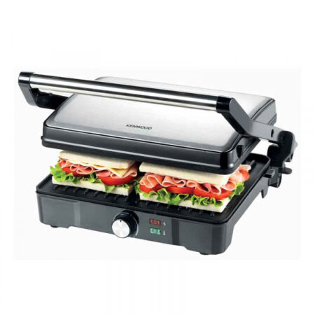 Kenwood Grill 2000W Contact Health Grill Panini Press with Variable Temperature, 3 Grill Positions for Panini, Burger, Sandwich, Pizza, Steak, Chicken, Fish, Vegetables HGM31.000SI