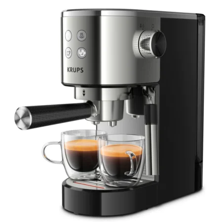 Krups Virtuoso XP442C40 Espresso and Coffee Maker with Milk Frothing Wand, 1 Litre Coffee Machine, Automatic Bean to Cup Coffee Machine, 15-Bar Pressure Pump, Barista-Style Drinks, Stainless Stee