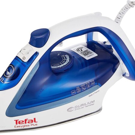 Tefal Easygliss Durilium Airglide Soleplate Steam Iron, 2400 Watts, Blue/White, Fv5715M0