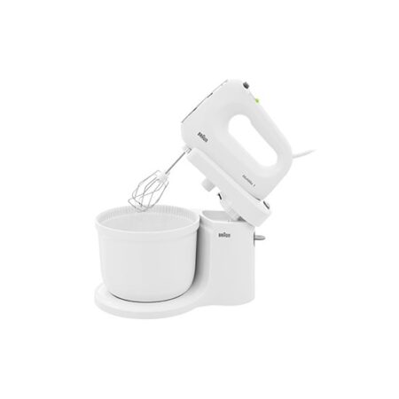 BRAUN HAND MIXER  400W POWEFUL SILENT MOTOR WITH  3L MIXING BOWL, WHISKS KNEADING HOOKS AND SPATULA, 4 SPEEDS
