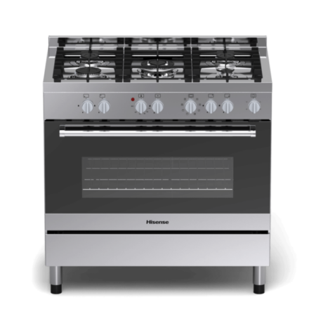 Hisense Cooker Free Standing 90x60cm 4 Gas Burners, 2 Electric Burner, Electric Oven, Glass Lid, Silver HF942GEES