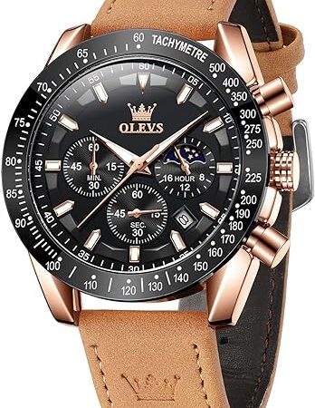 OLEVS Men's Watches, Big Face Wrist Watches with Leather Strap, Quartz Wristwatches Calendar Waterproof Luminous for Male