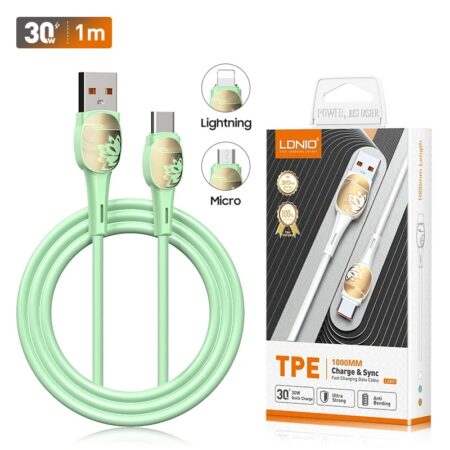 LDNIO LS831/LS832 30W TPE USB Data Cable Mobile Phone Micro Type C Plug Quick Charge 1m/2m Fast Charging Data Cables