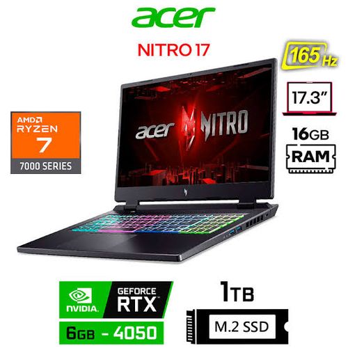 Acer Nitro 17 Gaming 1tb/16gb Ram RTX 4050 AMD RYZEN 7