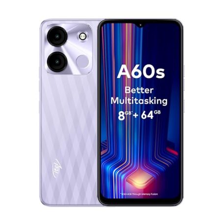 itel A60s (4GB RAM + 64GB ROM, Up to 8GB RAM with Memory Fusion | 8MP AI Rear Camera | 5000mAh Battery with 10W Charging | Faceunlock & Fingerprint - Moonlit Viole