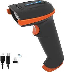 Scanner Wireless and Wired with Battery Level Indicator Digital Printed Bar Code Reader Cordless Handheld Barcode Scanner Compact Plug and Play