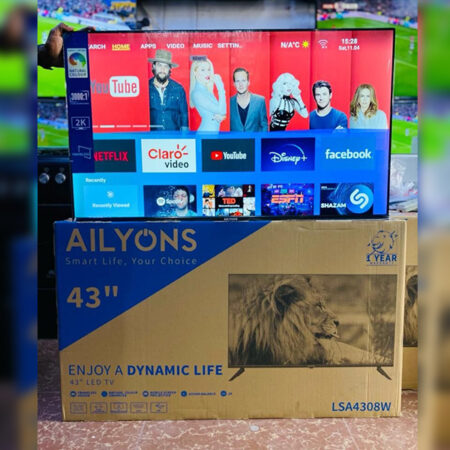 Ailyons 43 Inch HD Smart Frameless Television Double Glass, Miracast, Androidtv, Netflix, YouTube