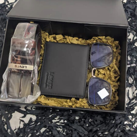 Levi's belt and Levi's wallet and Glass set for men