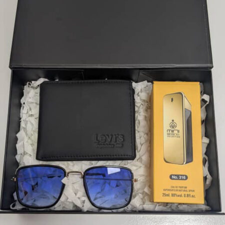 Min Brand perfume, Glass and Levis's wallet set for men